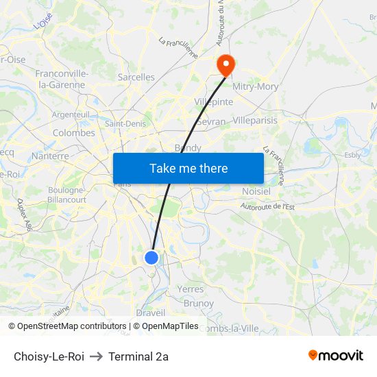Choisy-Le-Roi to Terminal 2a map