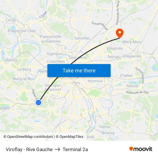 Viroflay - Rive Gauche to Terminal 2a map