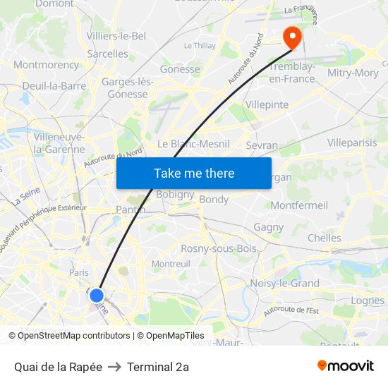 Quai de la Rapée to Terminal 2a map
