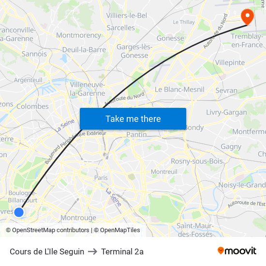 Cours de L'Ile Seguin to Terminal 2a map
