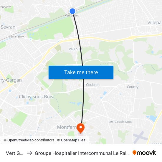 Vert Galant to Groupe Hospitalier Intercommunal Le Raincy-Montfermeil map