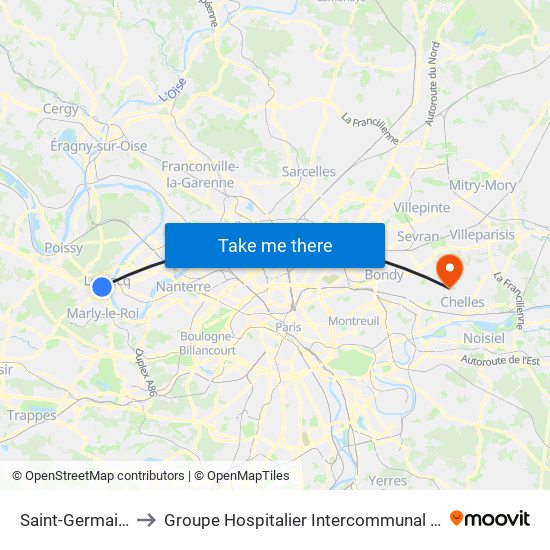 Saint-Germain-En-Laye to Groupe Hospitalier Intercommunal Le Raincy-Montfermeil map