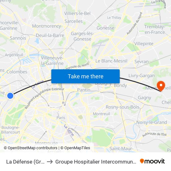 La Défense (Grande Arche) to Groupe Hospitalier Intercommunal Le Raincy-Montfermeil map