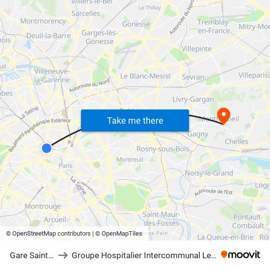 Gare Saint-Lazare to Groupe Hospitalier Intercommunal Le Raincy-Montfermeil map