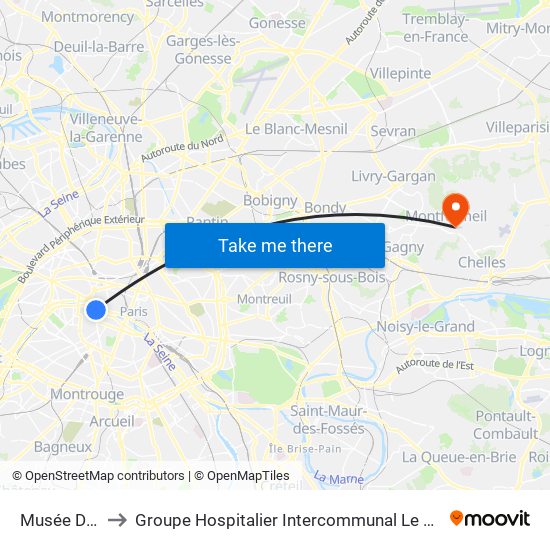 Musée D'Orsay to Groupe Hospitalier Intercommunal Le Raincy-Montfermeil map