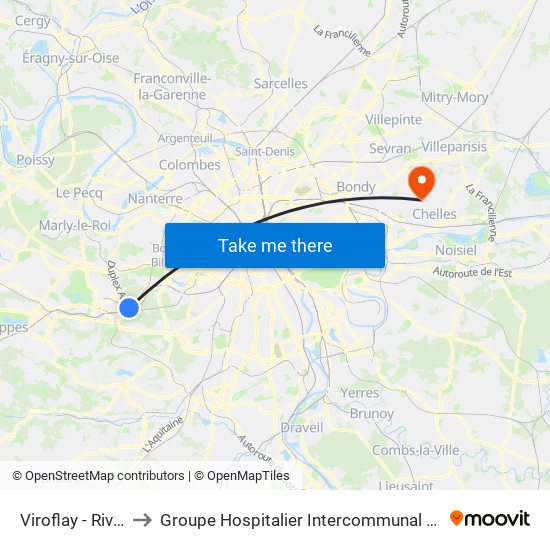 Viroflay - Rive Gauche to Groupe Hospitalier Intercommunal Le Raincy-Montfermeil map