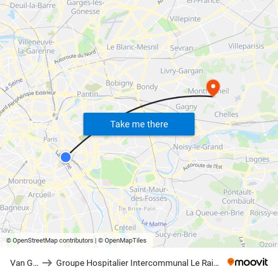 Van Gogh to Groupe Hospitalier Intercommunal Le Raincy-Montfermeil map