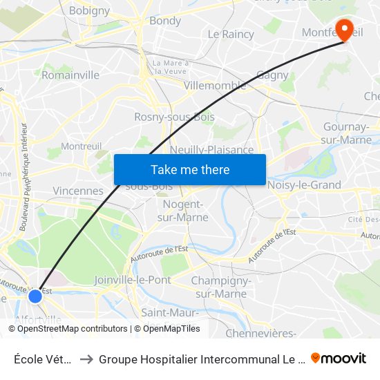 École Vétérinaire to Groupe Hospitalier Intercommunal Le Raincy-Montfermeil map