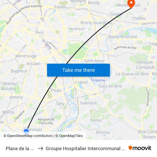 Place de la Libération to Groupe Hospitalier Intercommunal Le Raincy-Montfermeil map