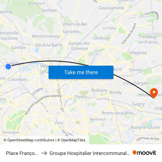 Place François Rabelais to Groupe Hospitalier Intercommunal Le Raincy-Montfermeil map