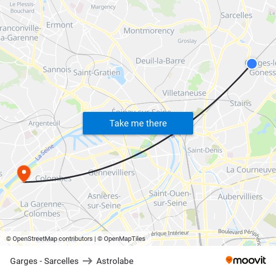 Garges - Sarcelles to Astrolabe map