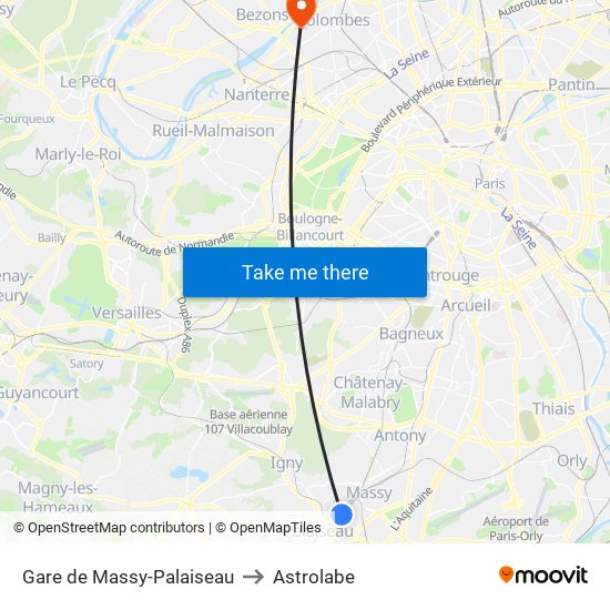 Gare de Massy-Palaiseau to Astrolabe map