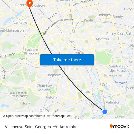 Villeneuve-Saint-Georges to Astrolabe map