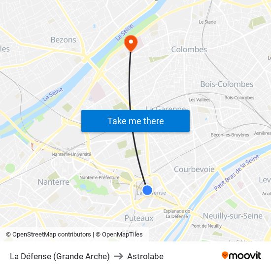 La Défense (Grande Arche) to Astrolabe map