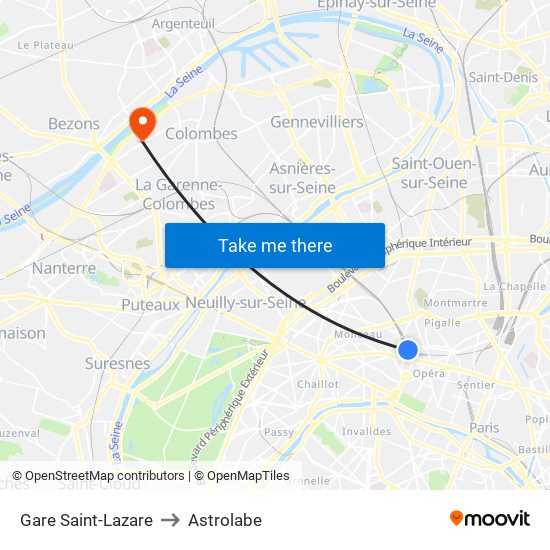 Gare Saint-Lazare to Astrolabe map