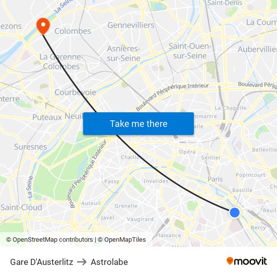 Gare D'Austerlitz to Astrolabe map