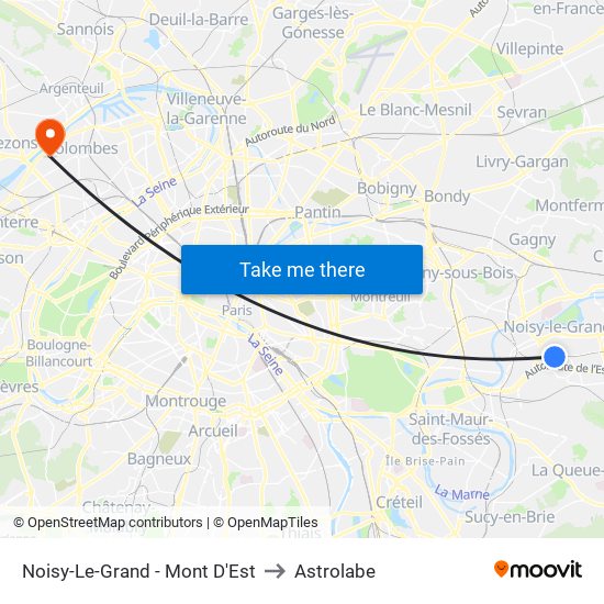 Noisy-Le-Grand - Mont D'Est to Astrolabe map