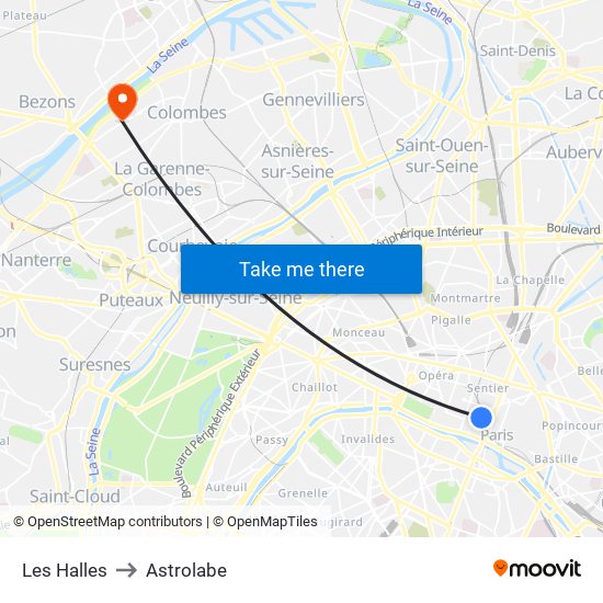 Les Halles to Astrolabe map