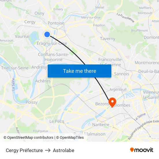 Cergy Préfecture to Astrolabe map