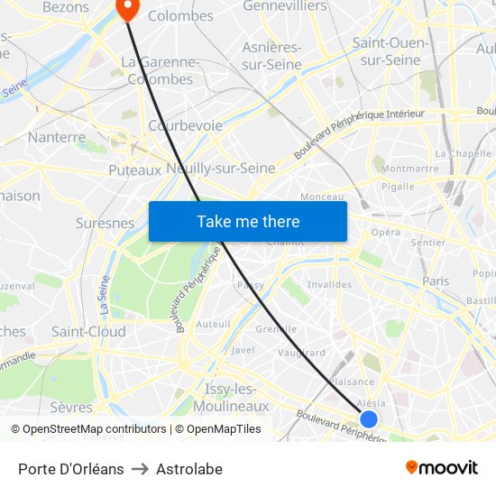 Porte D'Orléans to Astrolabe map