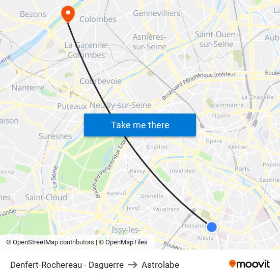 Denfert-Rochereau - Daguerre to Astrolabe map