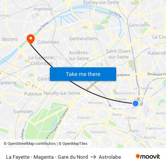 La Fayette - Magenta - Gare du Nord to Astrolabe map