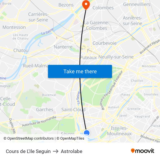 Cours de L'Ile Seguin to Astrolabe map