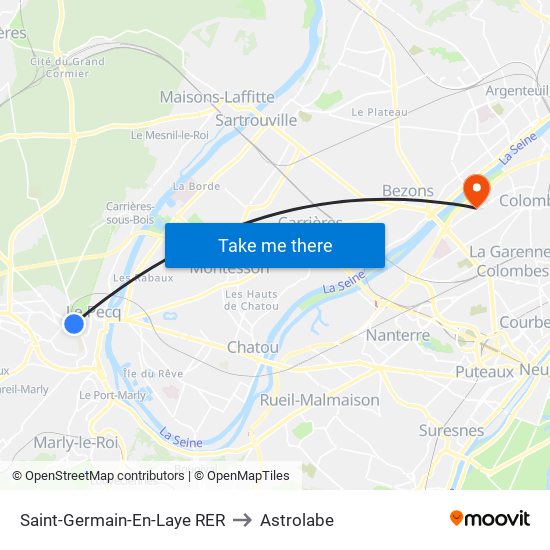 Saint-Germain-En-Laye RER to Astrolabe map