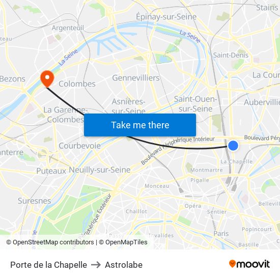 Porte de la Chapelle to Astrolabe map