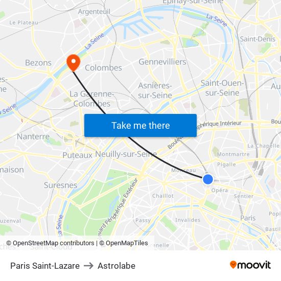 Paris Saint-Lazare to Astrolabe map
