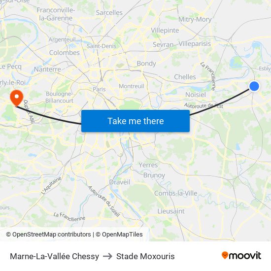 Marne-La-Vallée Chessy to Stade Moxouris map