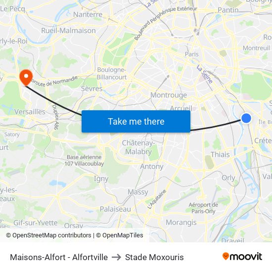 Maisons-Alfort - Alfortville to Stade Moxouris map