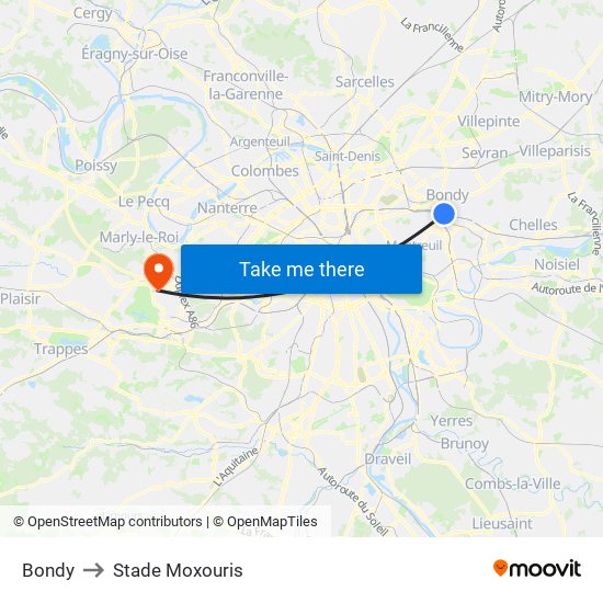 Bondy to Stade Moxouris map