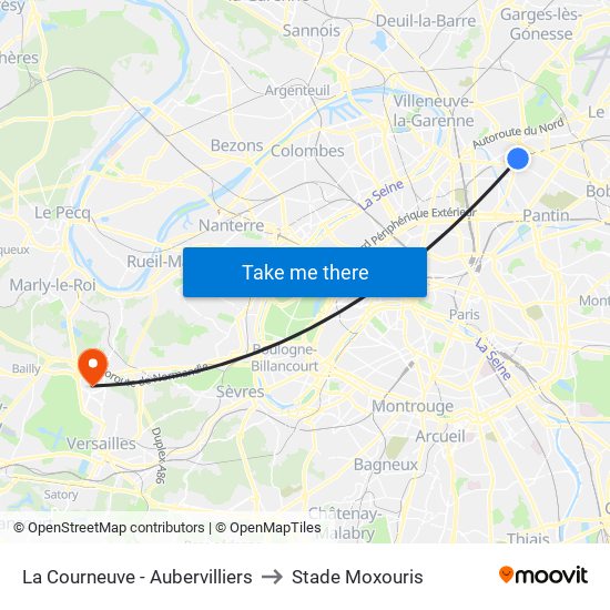 La Courneuve - Aubervilliers to Stade Moxouris map