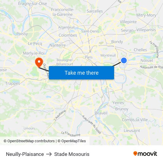 Neuilly-Plaisance to Stade Moxouris map