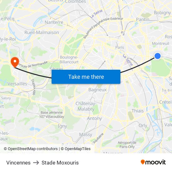 Vincennes to Stade Moxouris map