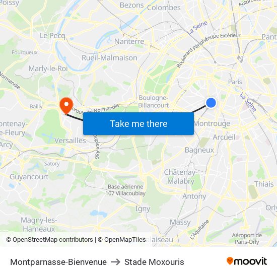 Montparnasse-Bienvenue to Stade Moxouris map