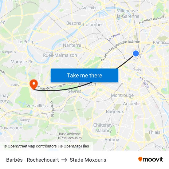 Barbès - Rochechouart to Stade Moxouris map
