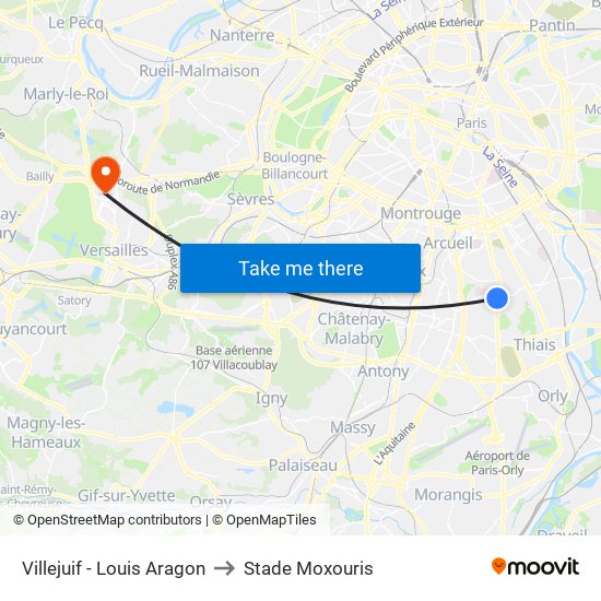 Villejuif - Louis Aragon to Stade Moxouris map