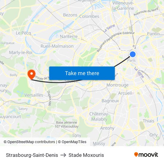 Strasbourg-Saint-Denis to Stade Moxouris map