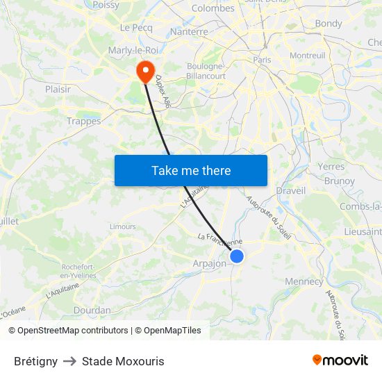 Brétigny to Stade Moxouris map