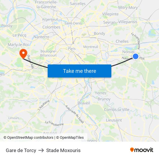 Gare de Torcy to Stade Moxouris map