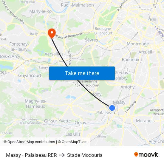 Massy - Palaiseau RER to Stade Moxouris map