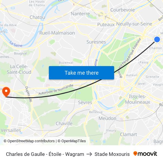 Charles de Gaulle - Étoile - Wagram to Stade Moxouris map