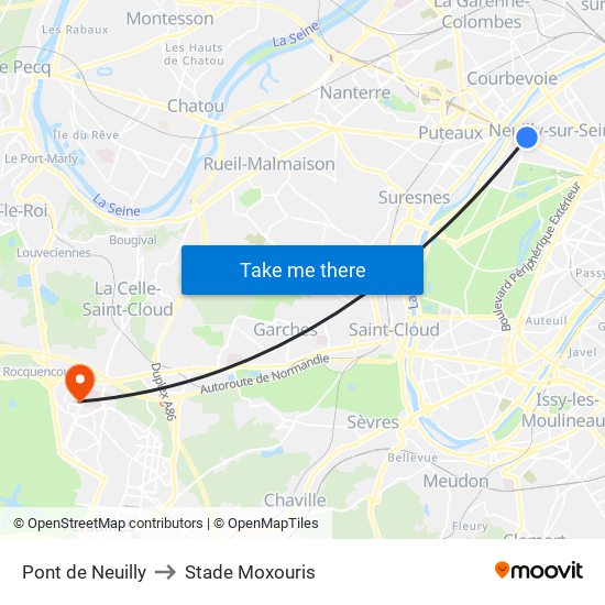 Pont de Neuilly to Stade Moxouris map