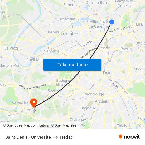 Saint-Denis - Université to Hedac map