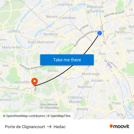 Porte de Clignancourt to Hedac map