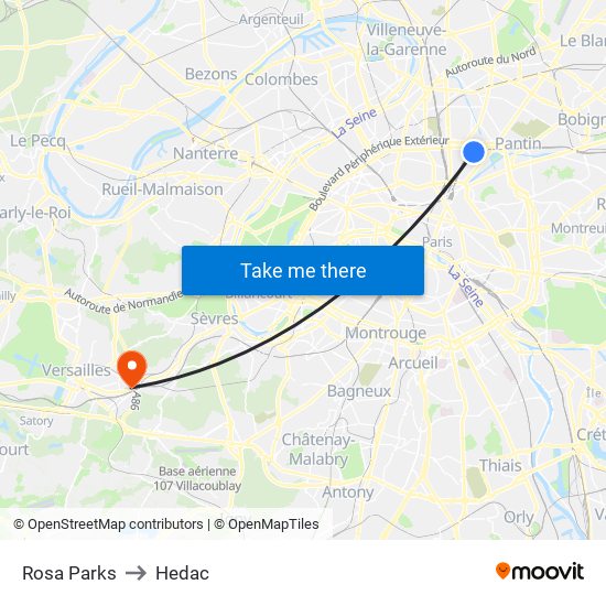 Rosa Parks to Hedac map