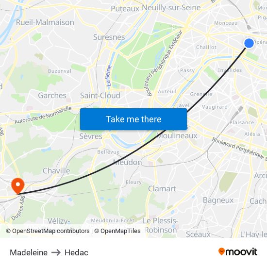 Madeleine to Hedac map
