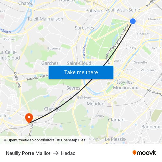 Neuilly Porte Maillot to Hedac map